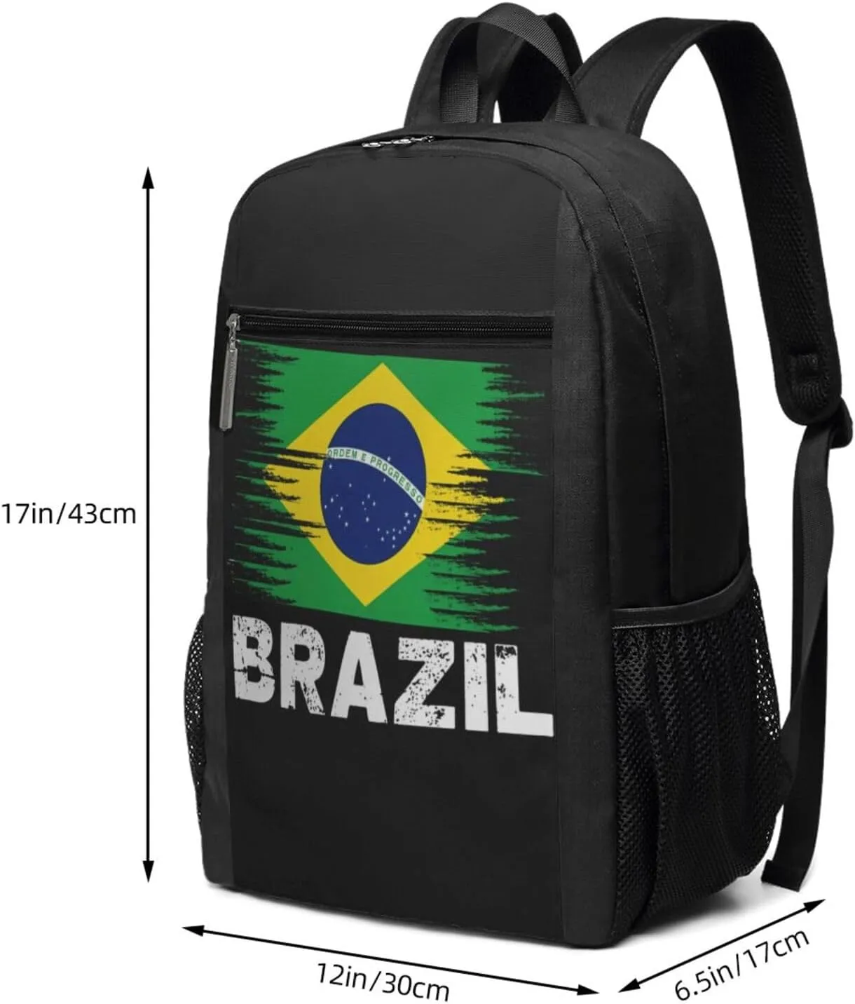 Brazil Flag Casual Backpacks Sports Backpack Large Capacity Travel Rucksack Laptop Daypack with Multi-Pockets Adjustable Strap Work Bag for Hiking