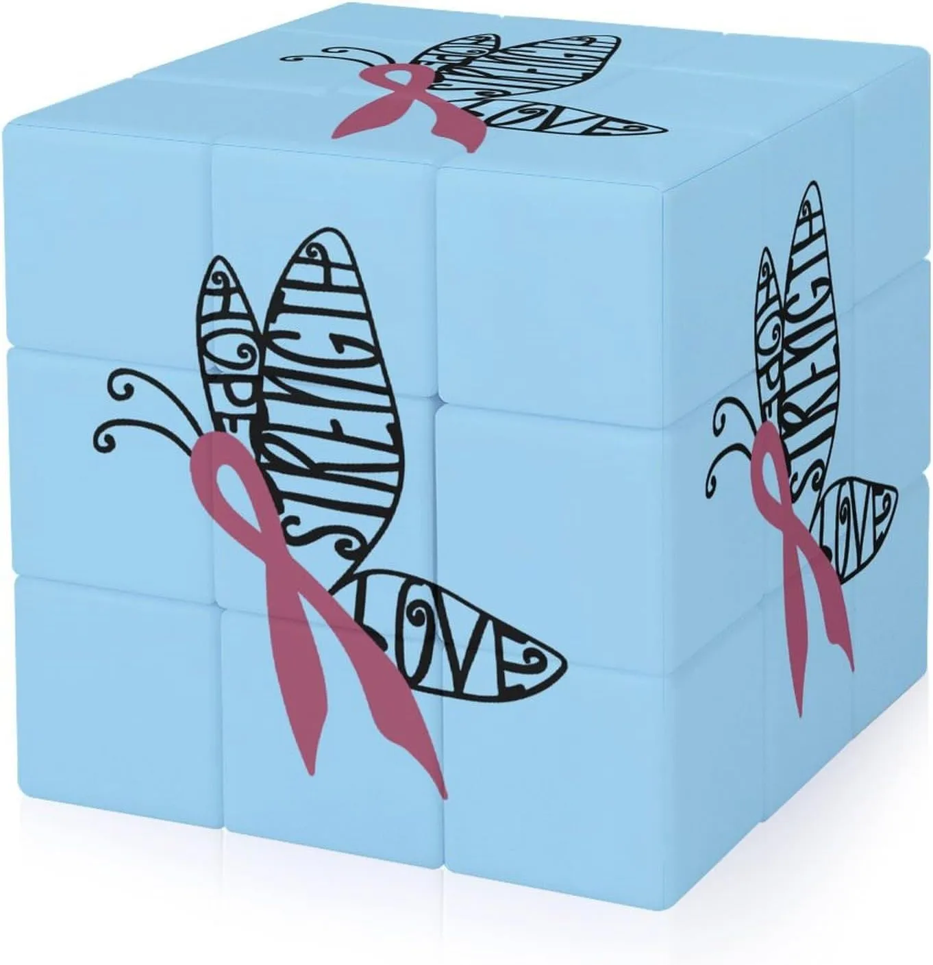 Breast Cancer Butterfly Funny 3x3x3 Cube Smooth Lightweight Puzzle for Adult Graphic Printing Travel