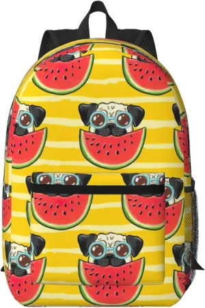 BREAUX Funny French Bullfighting Watermelon print Backpack, Casual Work Bag 17inch Hiking Business Backpack Daypack for Weekender