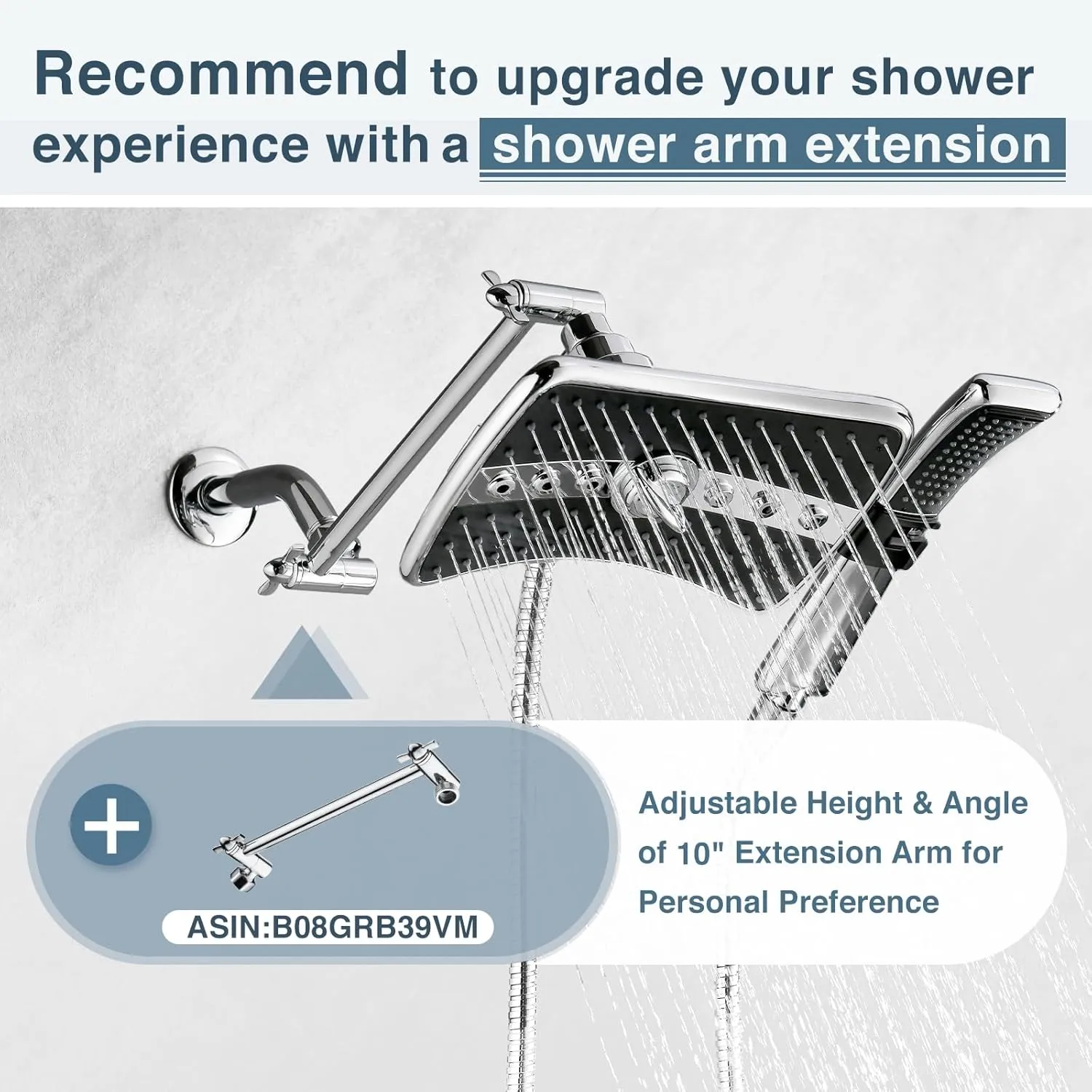 BRIGHT SHOWERS Dual Shower Head Combo Set, Handheld Showerhead Rainfall Shower Head Combo with Black Face, 60 Inch Long Stainless Steel Shower Hose, Chrome