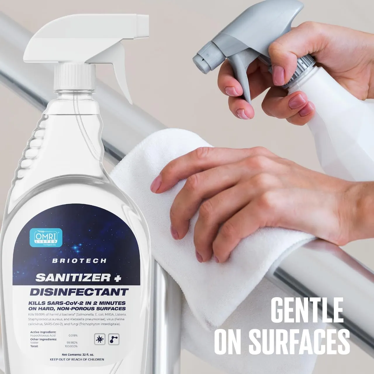 BRIOTECH Sanitizer Disinfectant Hypochlorous Spray, Kills 99.99% of Viruses & Bacteria, Eliminate Odor, Gentle for Nurseries & Play Rooms, Food Contact Surface Sanitizer, 1 Gallon Refill ea, 2 ct