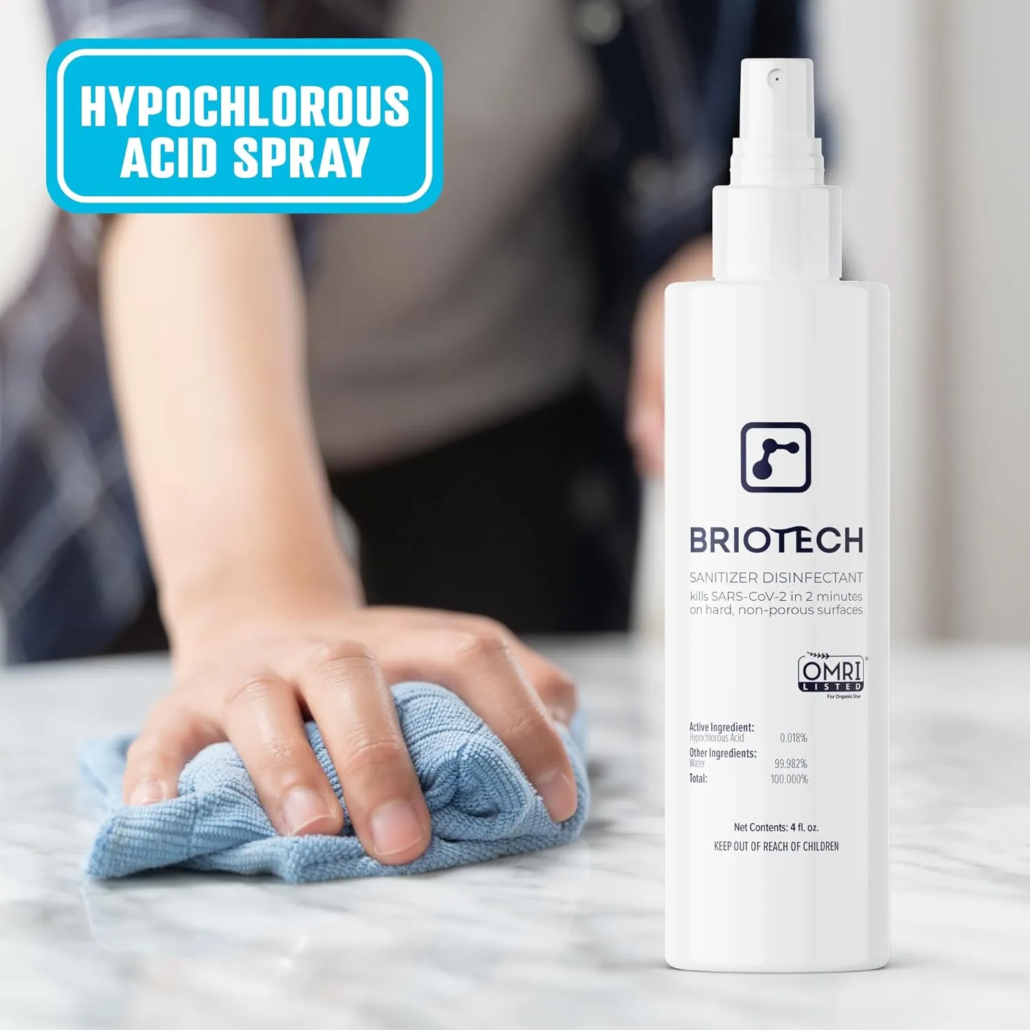 BRIOTECH Sanitizer Disinfectant Hypochlorous Spray, Kills 99.99% of Viruses & Bacteria, Eliminate Odor, Gentle for Nurseries & Play Rooms, Rinse Free Food Contact Surface Sanitizer, 1 Gal Refill