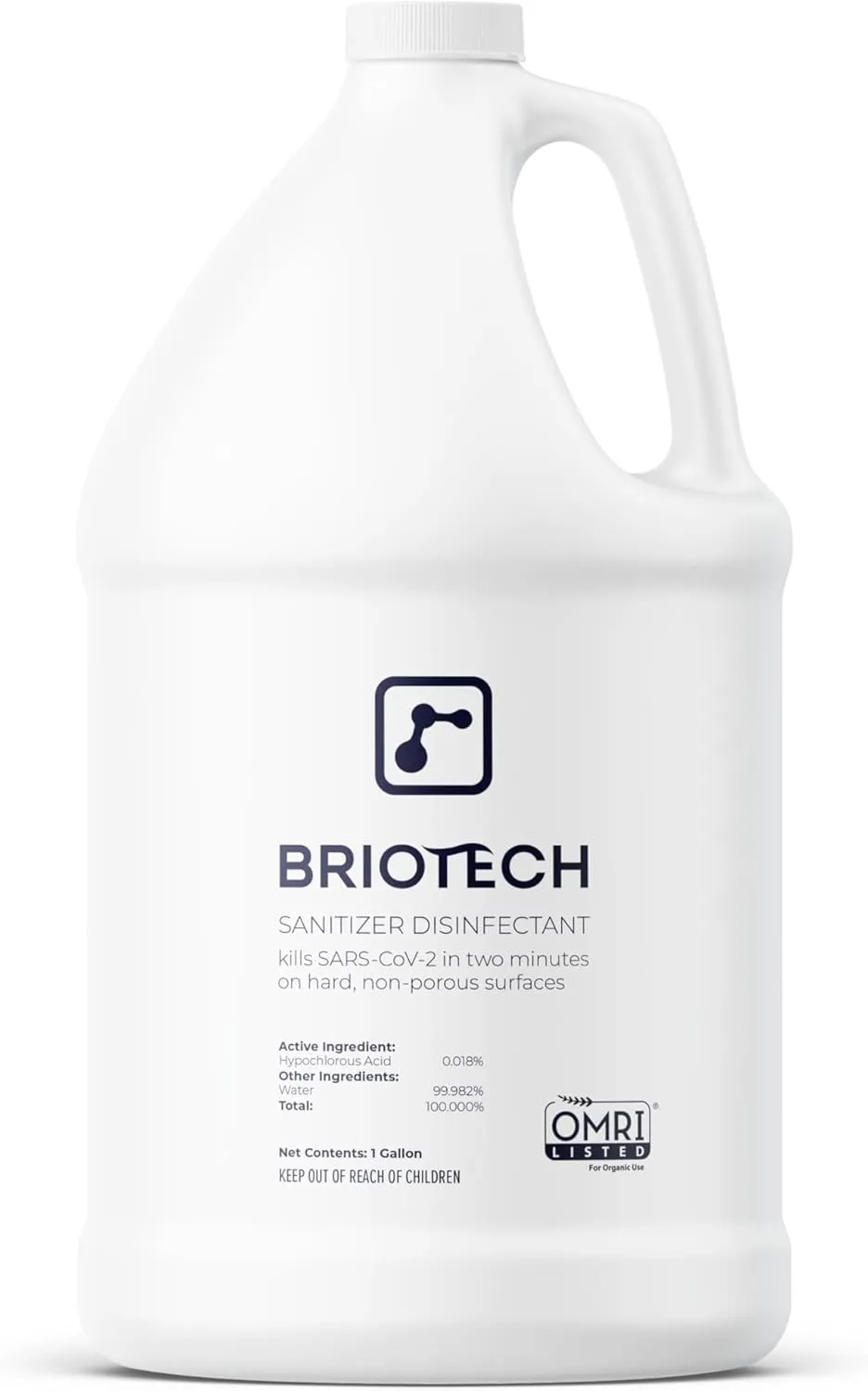BRIOTECH Sanitizer Disinfectant Hypochlorous Spray, Kills 99.99% of Viruses & Bacteria, Eliminate Odor, Gentle for Nurseries & Play Rooms, Rinse Free Food Contact Surface Sanitizer, 1 Gal Refill