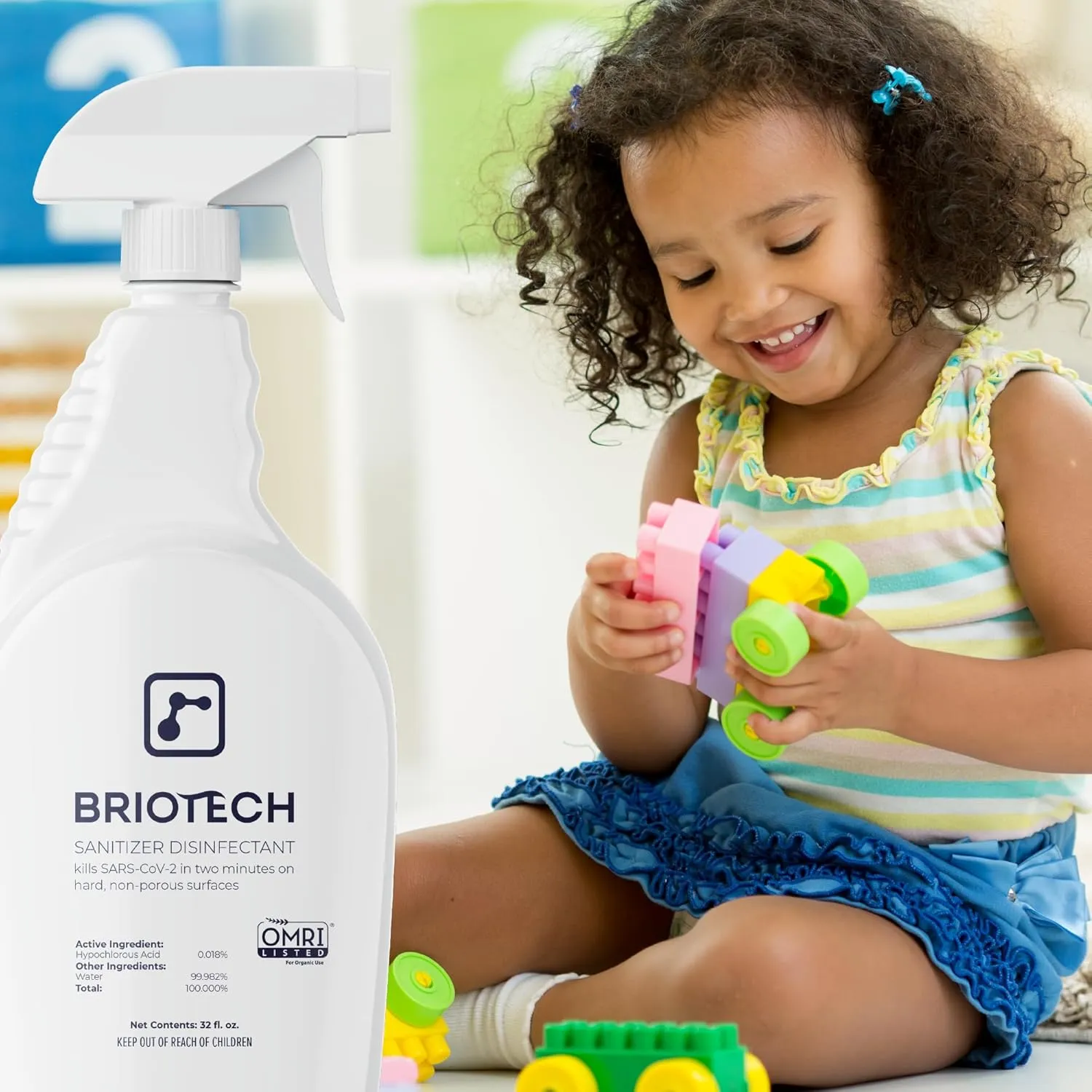 BRIOTECH Sanitizer Disinfectant Hypochlorous Spray, Kills 99.99% of Viruses & Bacteria, Eliminate Odor, Gentle for Nurseries & Play Rooms, Rinse Free Food Contact Surface Sanitizer, 1 Gal Refill