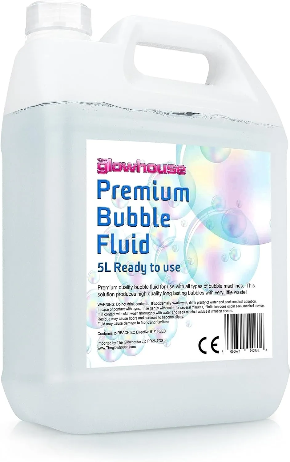 Bubble Fluid Solution - Large 169 oz/5l Bottle - Perfect Bubbles for Bubble Machine, High-Efficiency Bubble Solution for Machine, No-Waste Giant Bubble Liquid with Wands