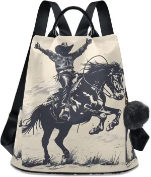Bucking Bronco Cowboy Backpack for Women Anti Theft Large Fashion Travel Shoulder Bag Purse Rucksack Lightweight