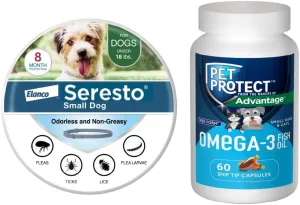 Bundle of Seresto Small Dog Collar for Dogs Under 18 lbs.   Pet Protect Omega 3 Supplement for Small Dogs & Cats | 60 Capsules