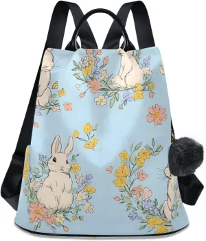 Bunny Wreath Garland Backpack for Women Anti Theft Large Fashion Travel Shoulder Bag Purse Rucksack Lightweight