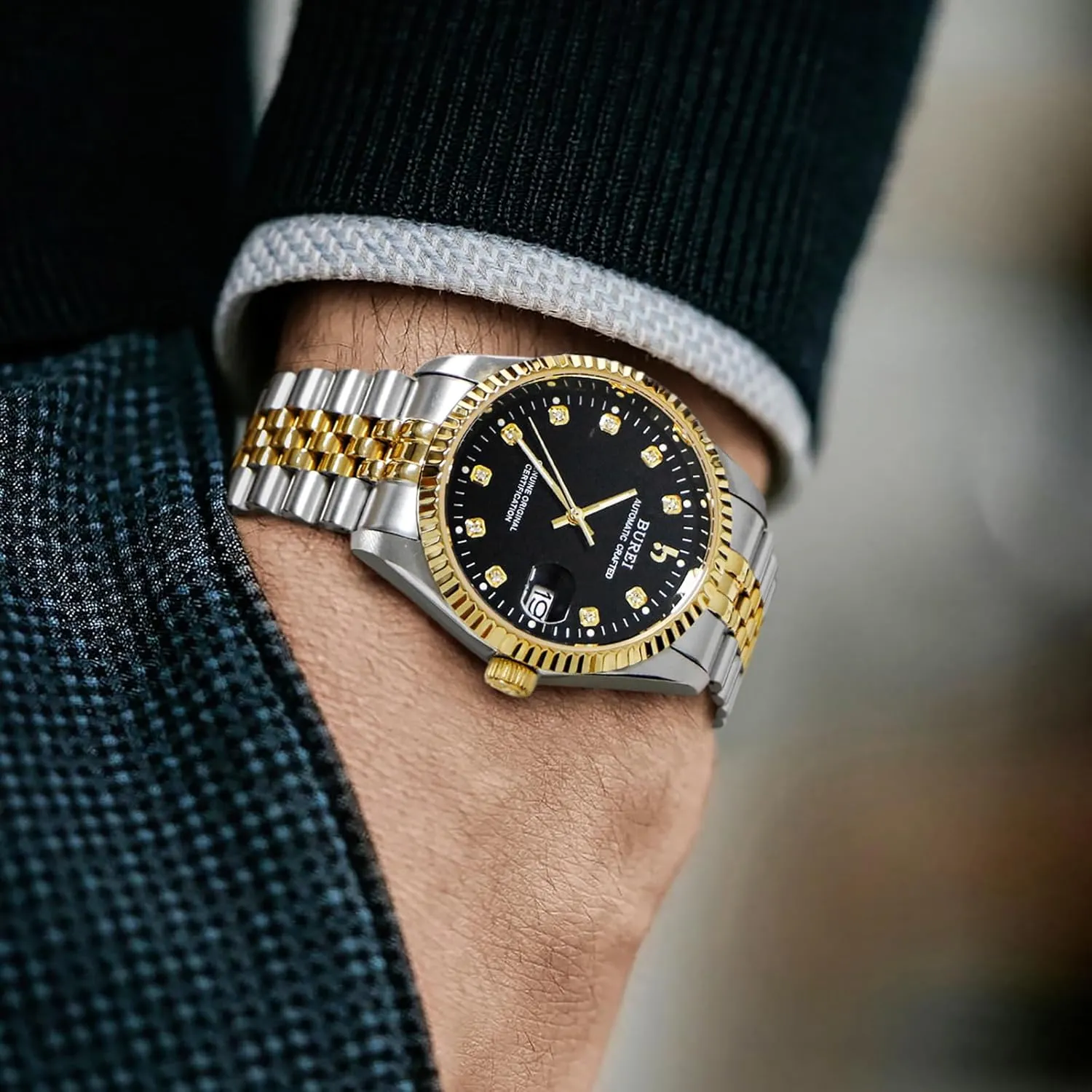 BUREI Men's Luxury Automatic Watch Fashion Waterproof Mechanical Watch, Adjustable Stainless Steel Two Tone Strap,Gift for Men