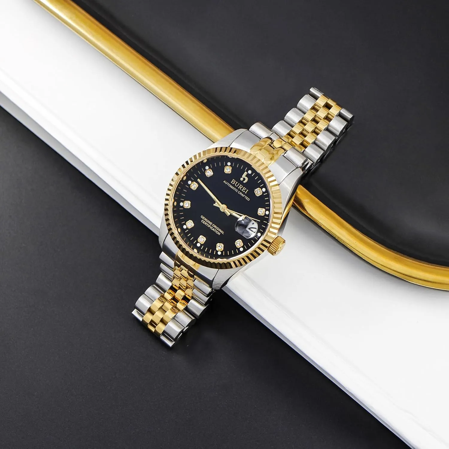 BUREI Men's Luxury Automatic Watch Fashion Waterproof Mechanical Watch, Adjustable Stainless Steel Two Tone Strap,Gift for Men