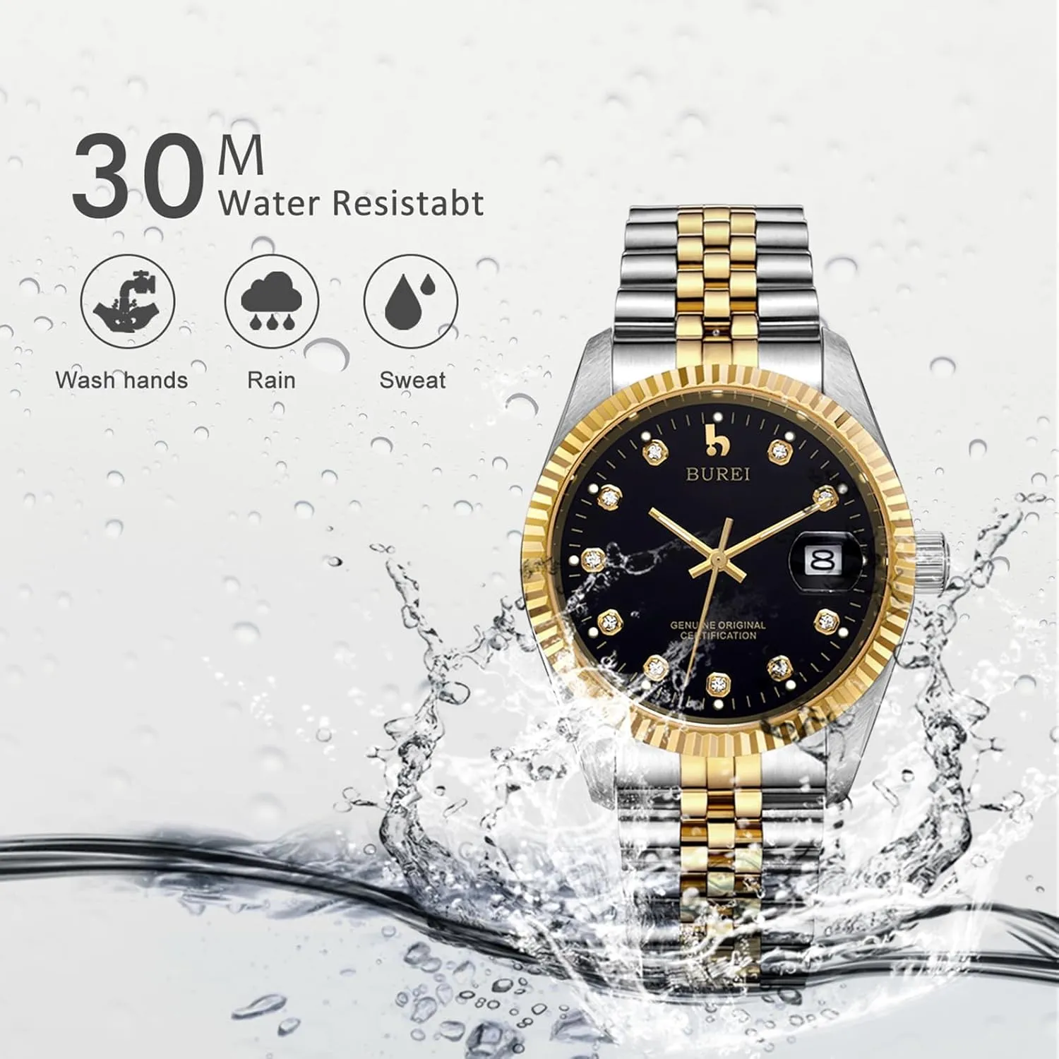 BUREI Men's Luxury Automatic Watch Fashion Waterproof Mechanical Watch, Adjustable Stainless Steel Two Tone Strap,Gift for Men