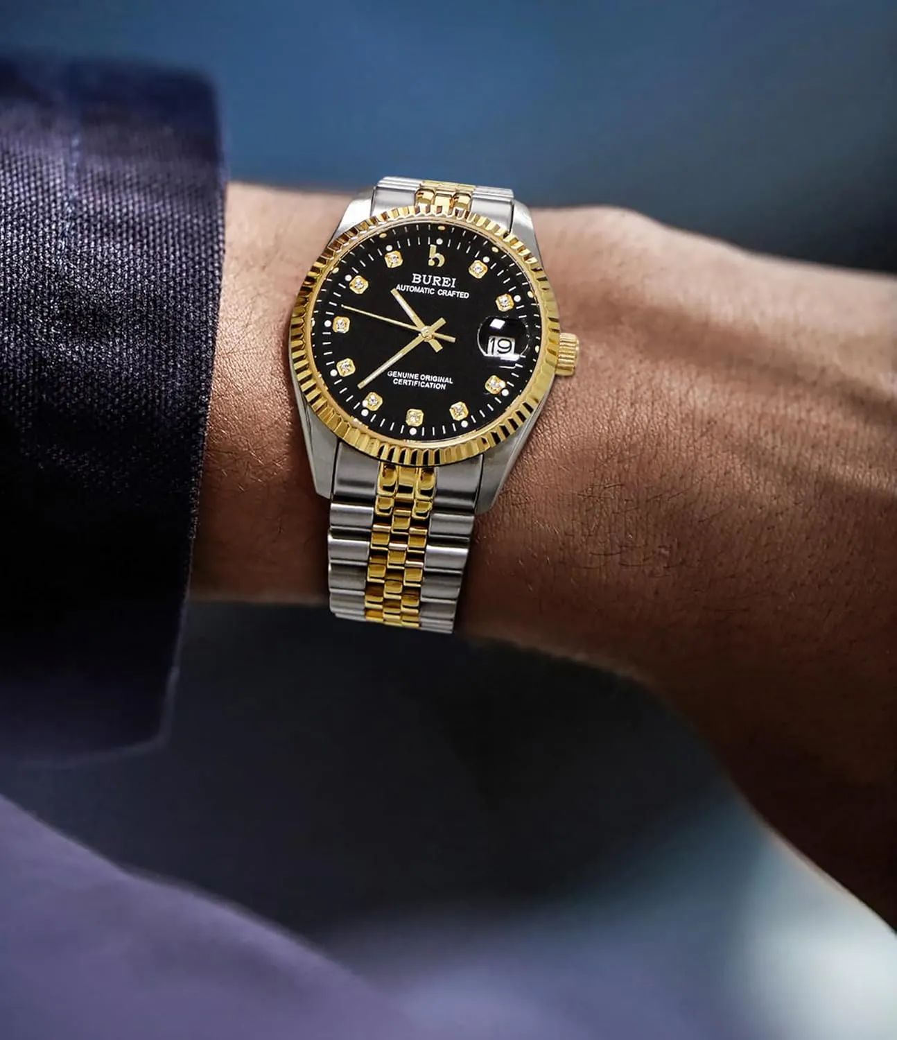 BUREI Men's Luxury Automatic Watch Fashion Waterproof Mechanical Watch, Adjustable Stainless Steel Two Tone Strap,Gift for Men