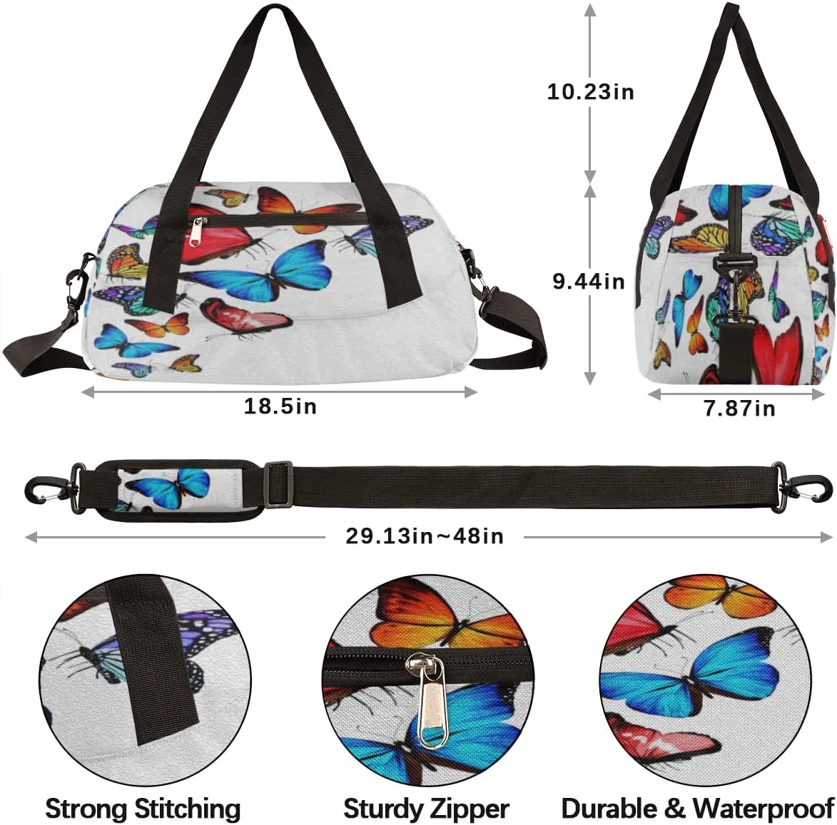 Butterflies Kids Duffel Bag for Girls Boys Teens, Oil Painting Dance Bag Overnight Small Duffel Bag Carry On Weekend Sports Gym Travel Bag for School Practice Gymnastics Ballet