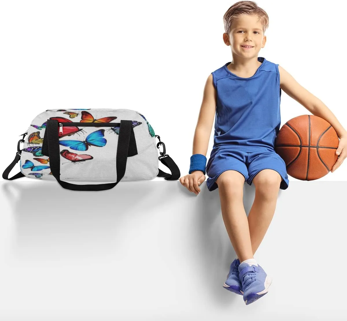 Butterflies Kids Duffel Bag for Girls Boys Teens, Oil Painting Dance Bag Overnight Small Duffel Bag Carry On Weekend Sports Gym Travel Bag for School Practice Gymnastics Ballet