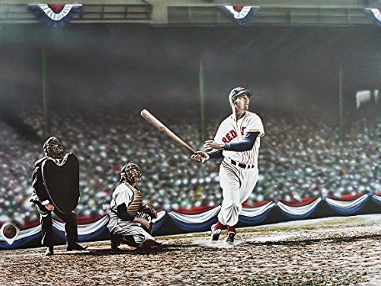 BUY ART FOR LESS Officially Licensed Ted Williams Swing By Darryl Vlasak Wrapped Canvas Wall Art Decor - 16 x 12 Inch