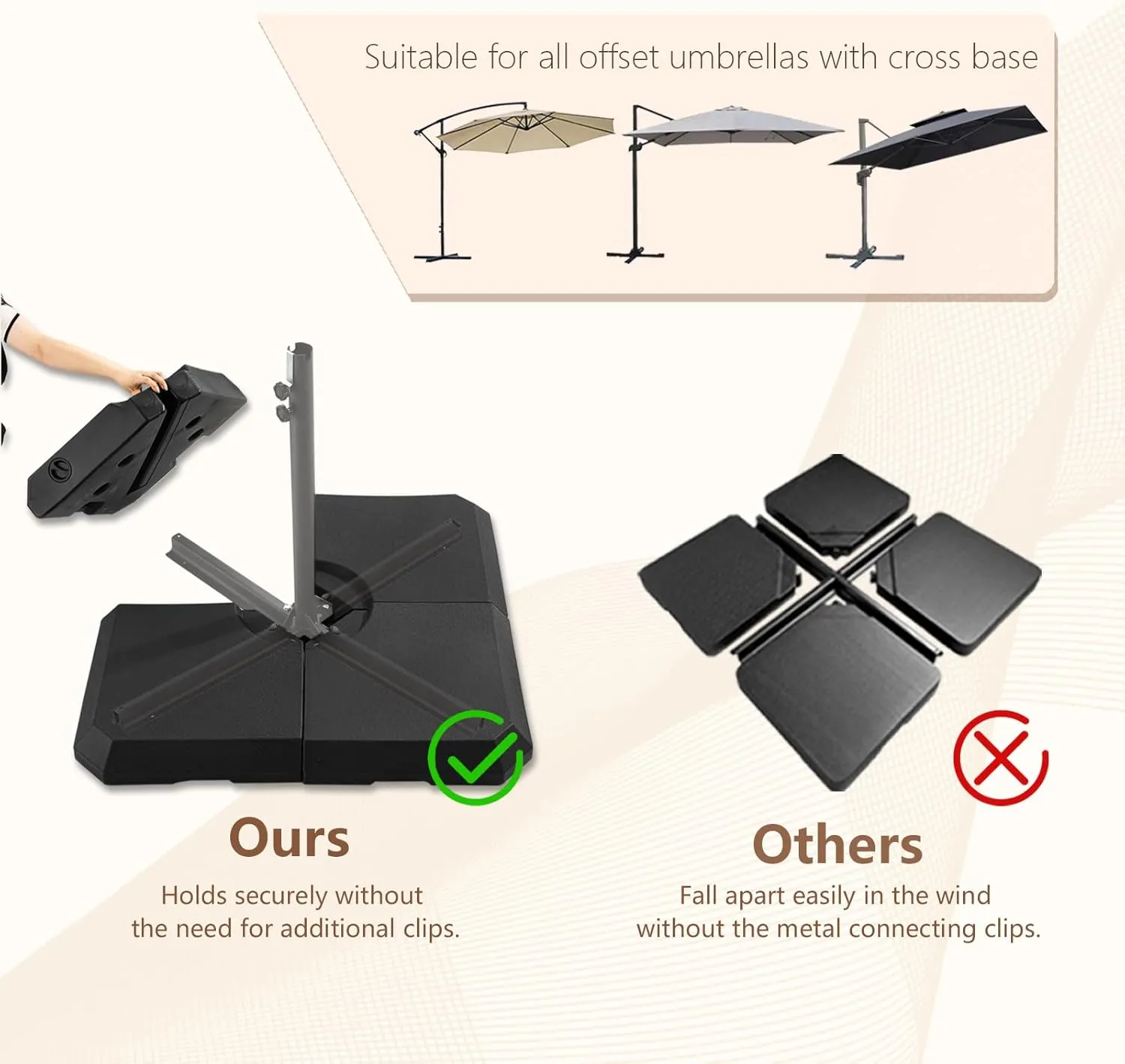C-Hopetree 317lb Heavy Duty Base Weights Stand for Offset Cantilever Outdoor Patio Umbrella, 4 Piece Set, Black