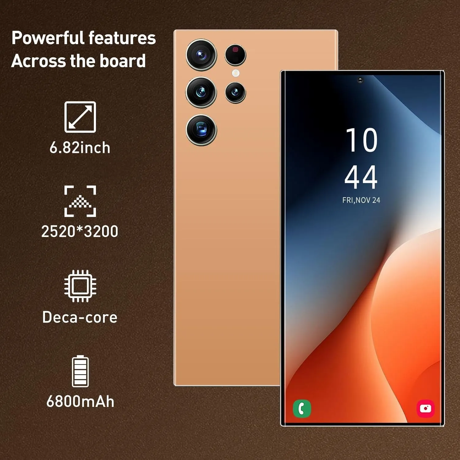 C24 Ultra Cell Phone,Android 14.0 Unlocked Phones,8 256GB Smartphone,Support Dual SIM Dual Standby Face Recognition,6800mAh Ultra Long Life Battery 5G Phone.(Orange)