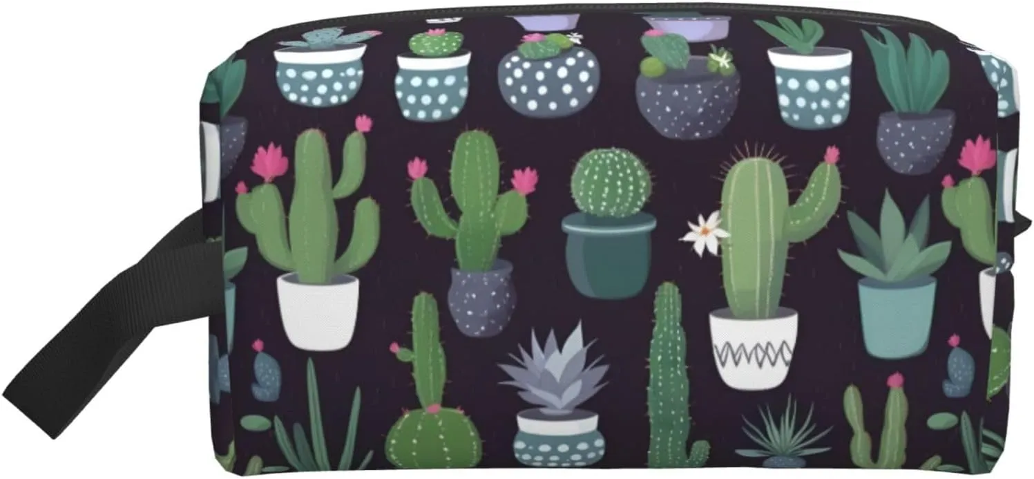 Cactus Succulent Plant Print Travel Toiletry Organizer Bag, Large Capacity Storage For Cosmetics, Toiletries