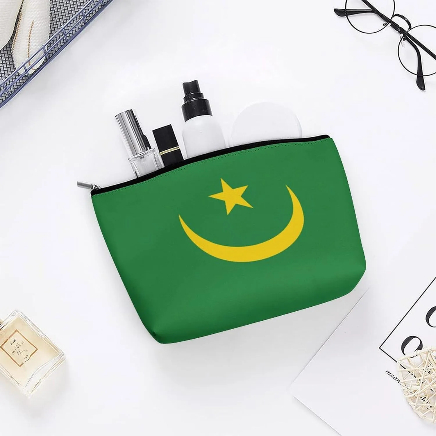 Calculay Flag of Mauritania Makeup Bag Portable Travel Large -capacity Storage Bag
