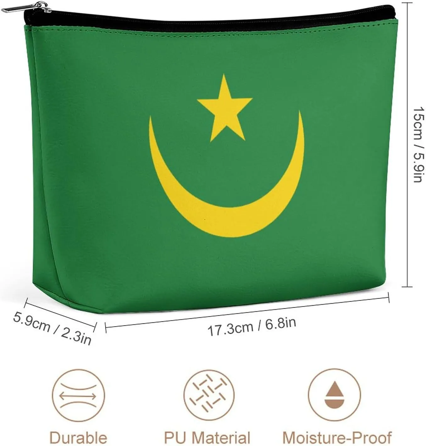 Calculay Flag of Mauritania Makeup Bag Portable Travel Large -capacity Storage Bag