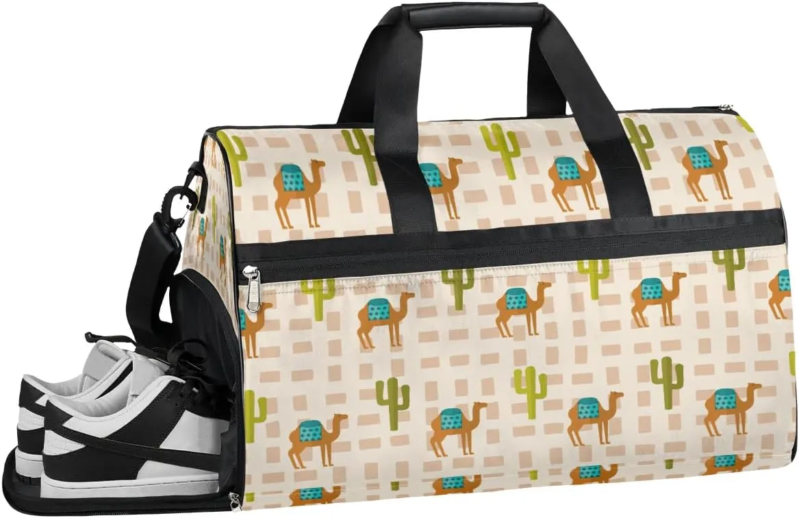 Camel Design Gym Bag for Women Duffle with Shoes Compartment Men Weekender Duffel Bags for Travel Sports Swimming Overnight Dance