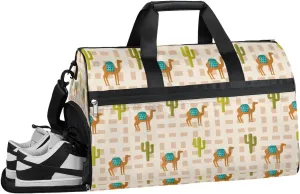 Camel Design Gym Bag for Women Duffle with Shoes Compartment Men Weekender Duffel Bags for Travel Sports Swimming Overnight Dance
