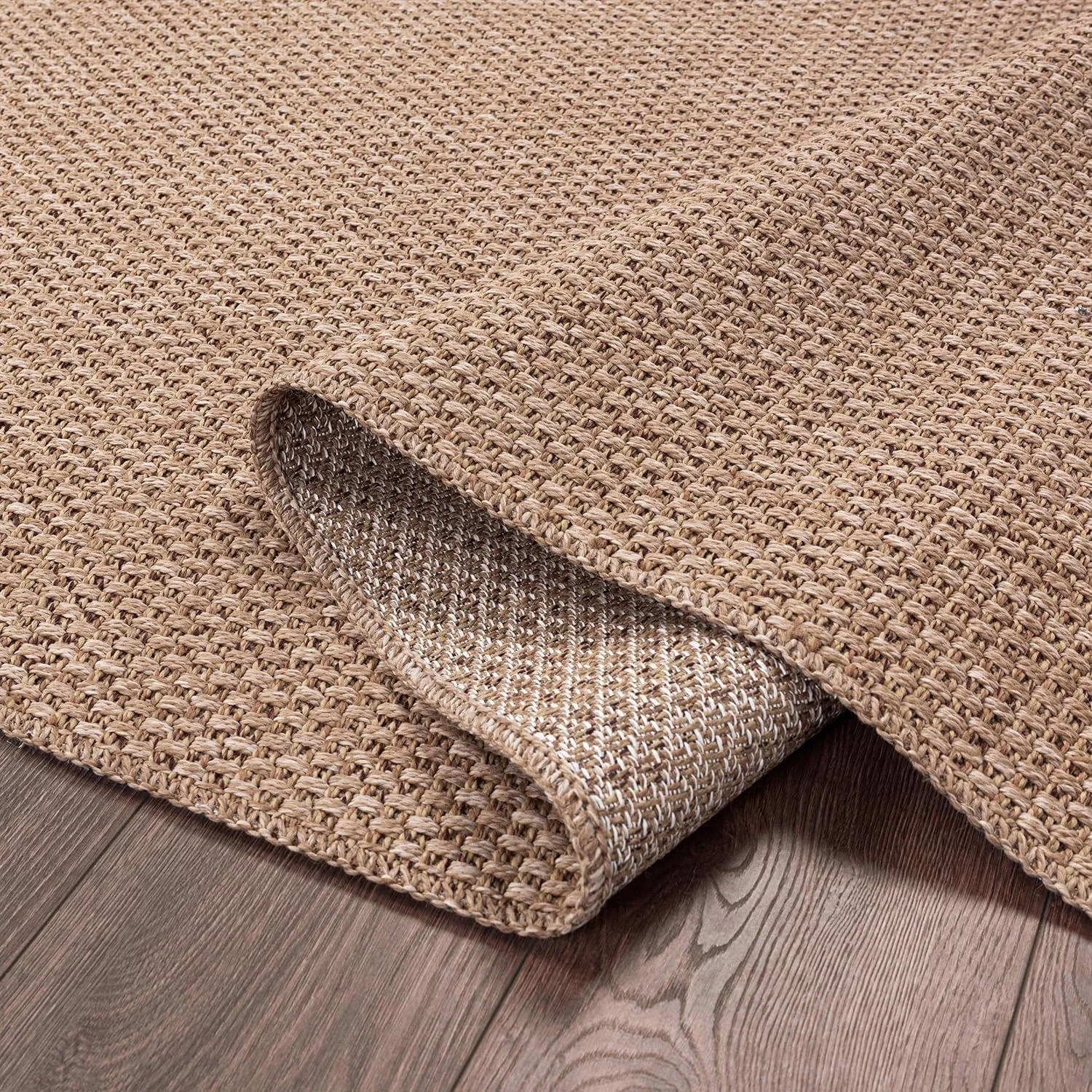 CAMILSON Easy Jute Rug 5x7, Indoor Outdoor Natural Color Farmhouse Area Rugs for Living Room Patio and Kitchen Rug, Solid Boho Woven Design, Easy-Cleaning, Washable Outside Carpet Alfombras (5 x 7)