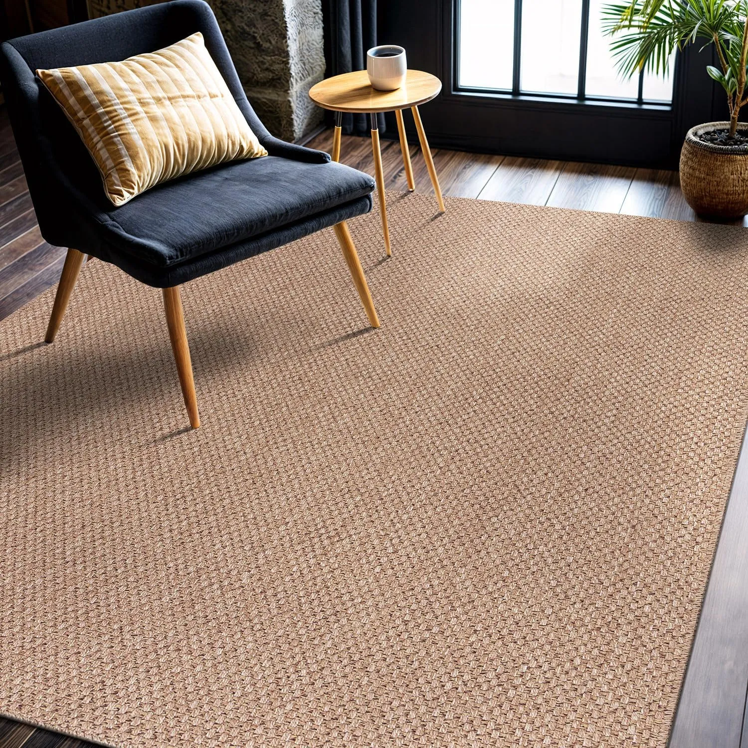CAMILSON Easy Jute Rug 5x7, Indoor Outdoor Natural Color Farmhouse Area Rugs for Living Room Patio and Kitchen Rug, Solid Boho Woven Design, Easy-Cleaning, Washable Outside Carpet Alfombras (5 x 7)