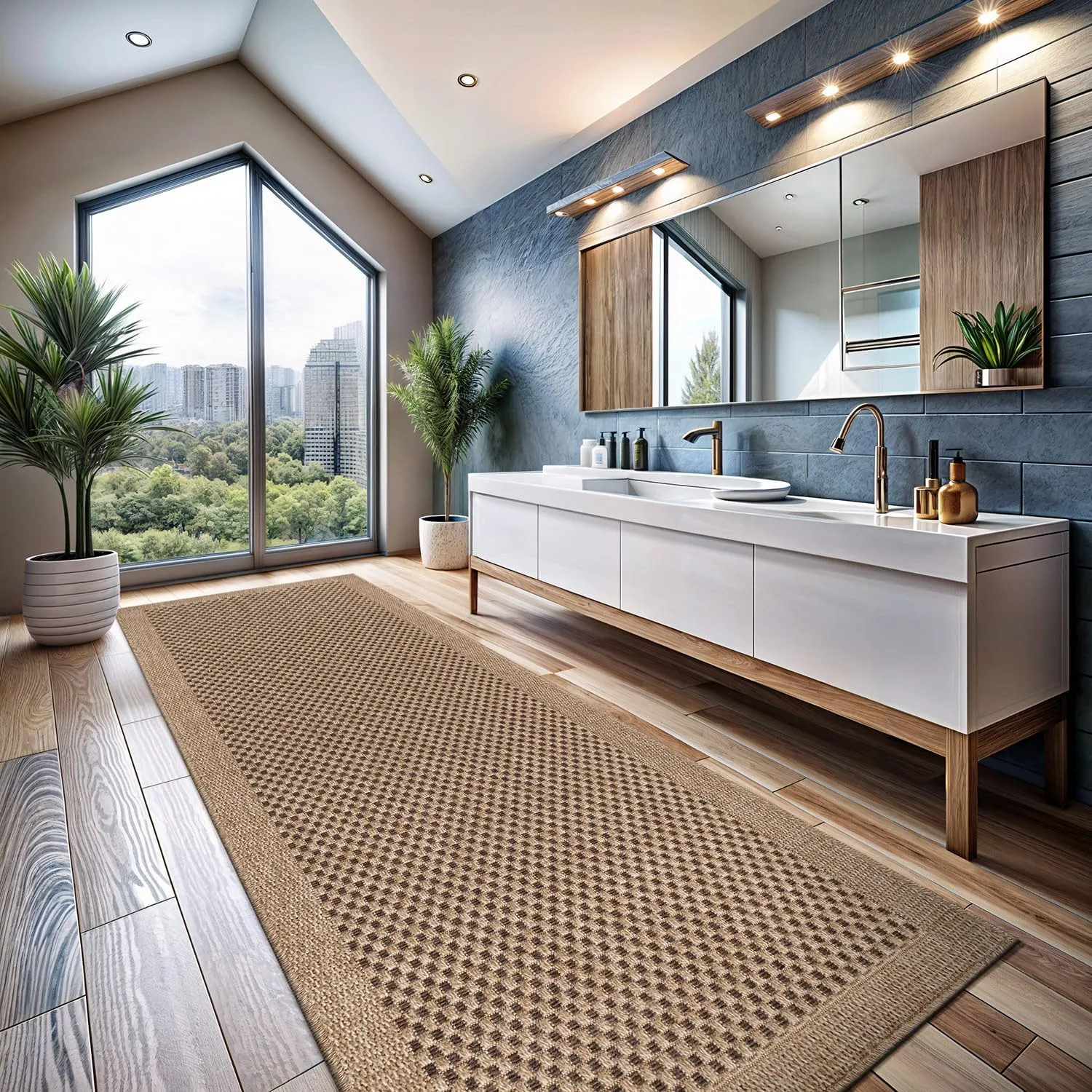 CAMILSON Indoor and Outdoor Runner Rug Natural Sisal Boho Woven Design Easy-Cleaning Non Shedding Fiber Living Room Bedroom Garden Patio and Kitchen Washable Outside Carpet Alfombras (2x7)