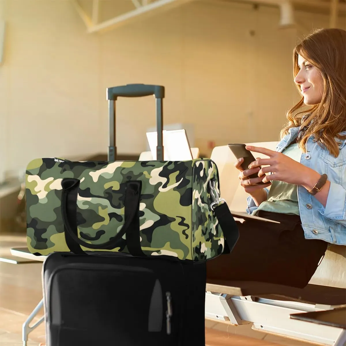 Camouflage Modern Camo Travel Duffel Bag for Women Men Waterproof Foldable Overnight Weekender Bag Large Capacity Sports Gym Bag
