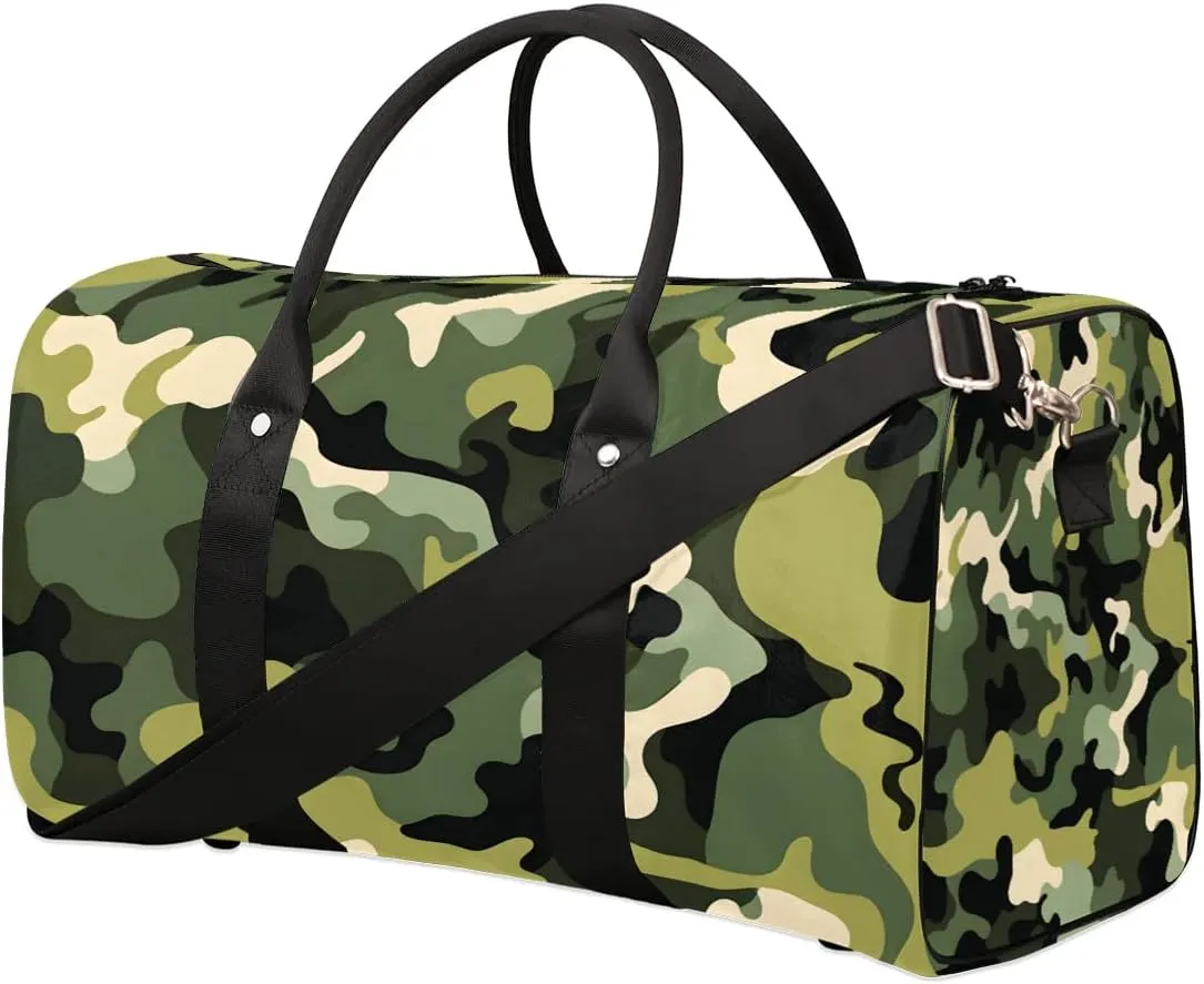 Camouflage Modern Camo Travel Duffel Bag for Women Men Waterproof Foldable Overnight Weekender Bag Large Capacity Sports Gym Bag