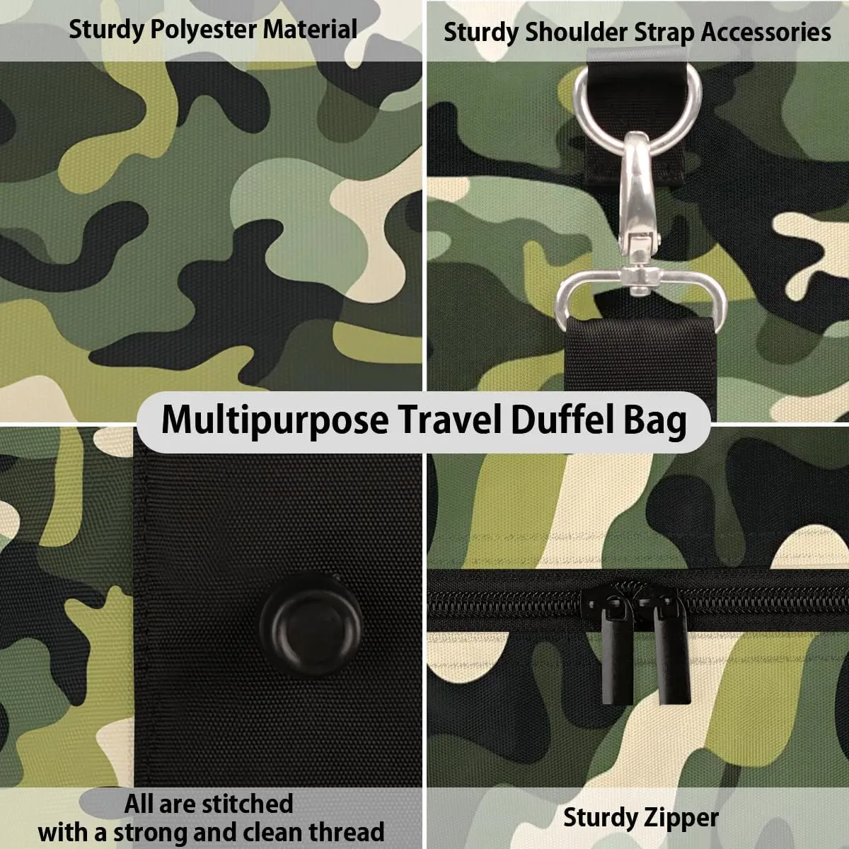 Camouflage Modern Camo Travel Duffel Bag for Women Men Waterproof Foldable Overnight Weekender Bag Large Capacity Sports Gym Bag