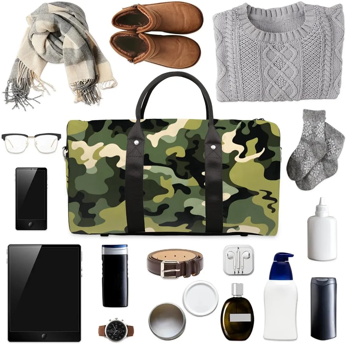 Camouflage Modern Camo Travel Duffel Bag for Women Men Waterproof Foldable Overnight Weekender Bag Large Capacity Sports Gym Bag