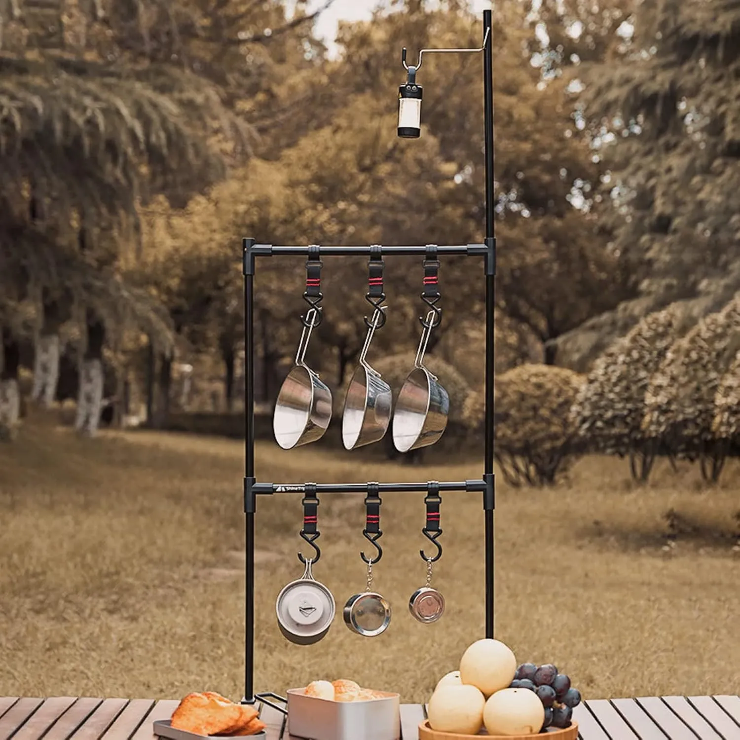 Camping Cookware Hanging Rack Camping Lamp Holder Multi-functional Cookware Shelf Cookware Holder With Hooks