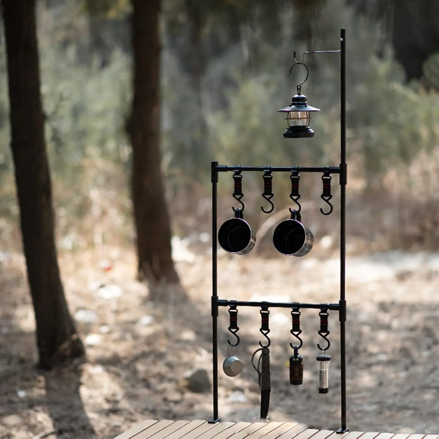 Camping Cookware Hanging Rack Camping Lamp Holder Multi-functional Cookware Shelf Cookware Holder With Hooks