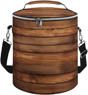 Camping Cooler Bag, Brown Wooden Print Portable Ice Pack Outdoor Cooler Bag Picnic Cooler Bag Foldable Cooler Bag