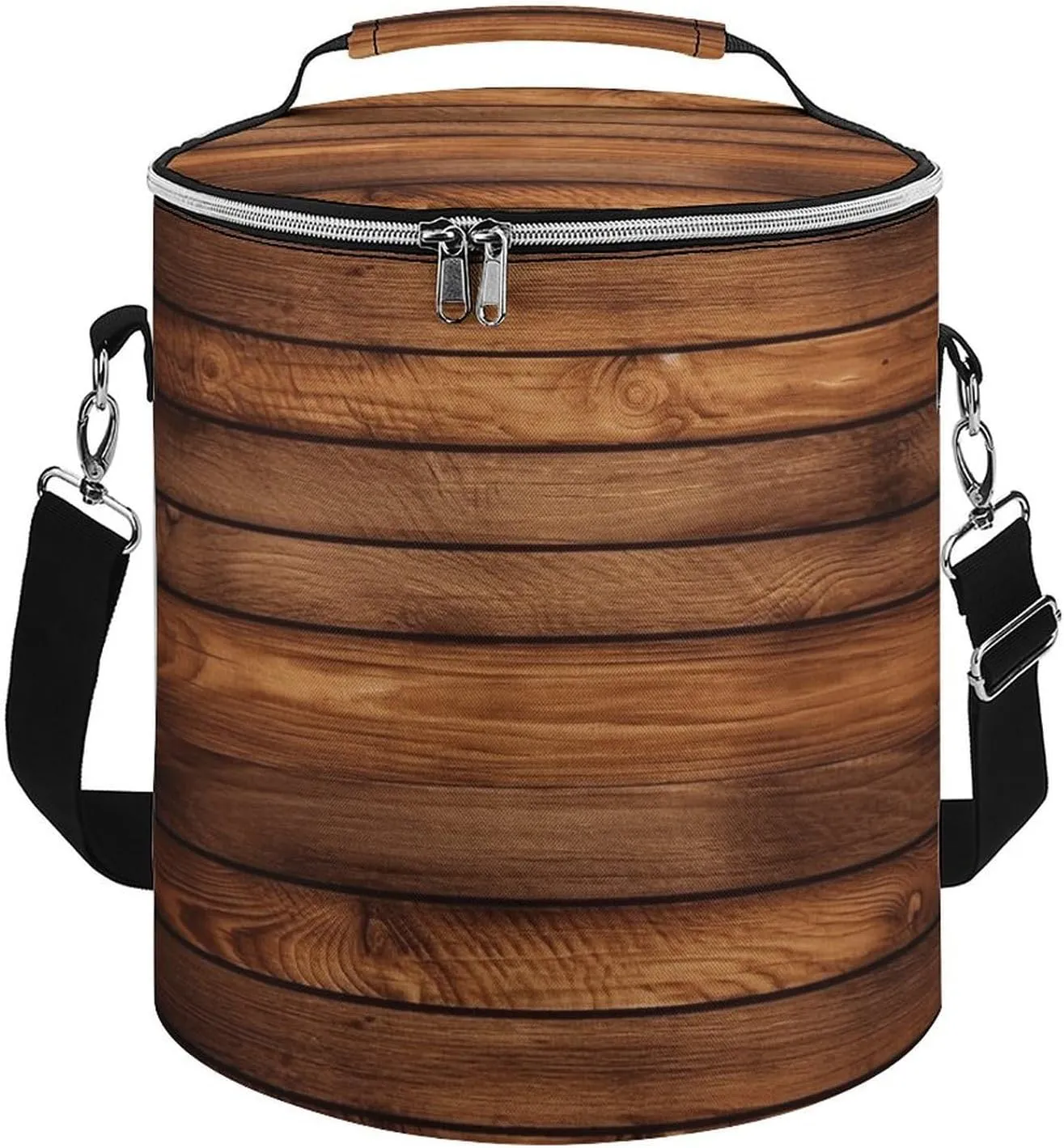 Camping Cooler Bag, Brown Wooden Print Portable Ice Pack Outdoor Cooler Bag Picnic Cooler Bag Foldable Cooler Bag