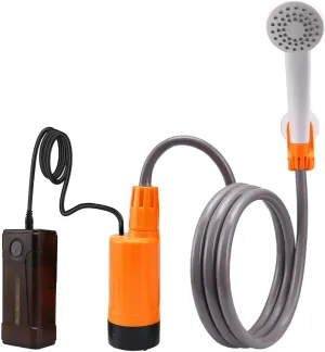 Camping Shower Portable Electric Shower Pump IPX7 Waterproof with 2-Level Water LED for Camping Hiking Backpacking Travel Beach Pet Watering