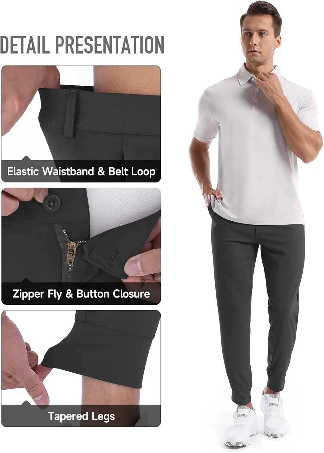 CANGHPGIN Mens Athletic Joggers with Zipper Pockets Lightweight Golf Pants Men Stretch Relaxed Fit Tapered Work Travel Pants