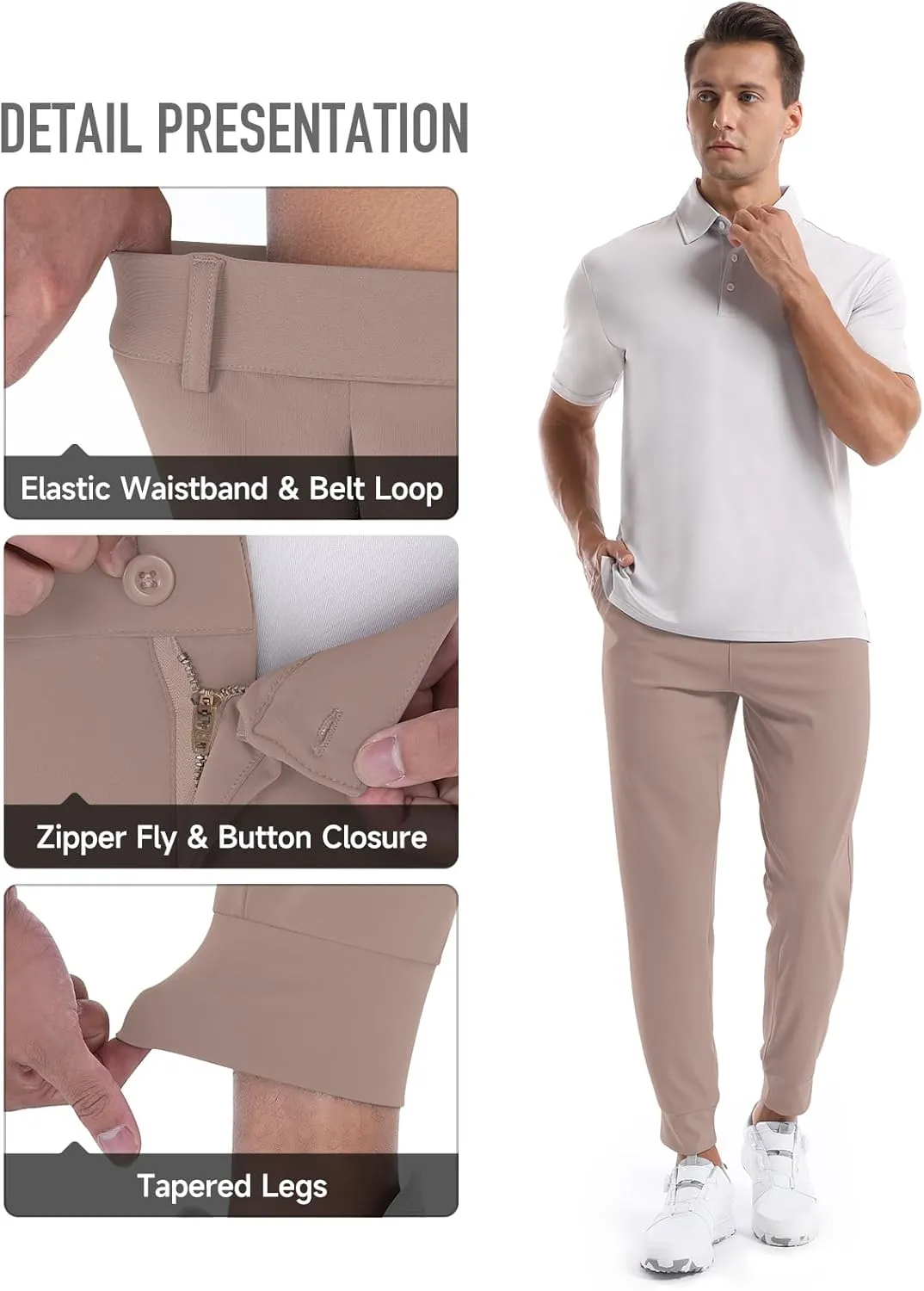 CANGHPGIN Mens Athletic Joggers with Zipper Pockets Lightweight Golf Pants Men Stretch Relaxed Fit Tapered Work Travel Pants