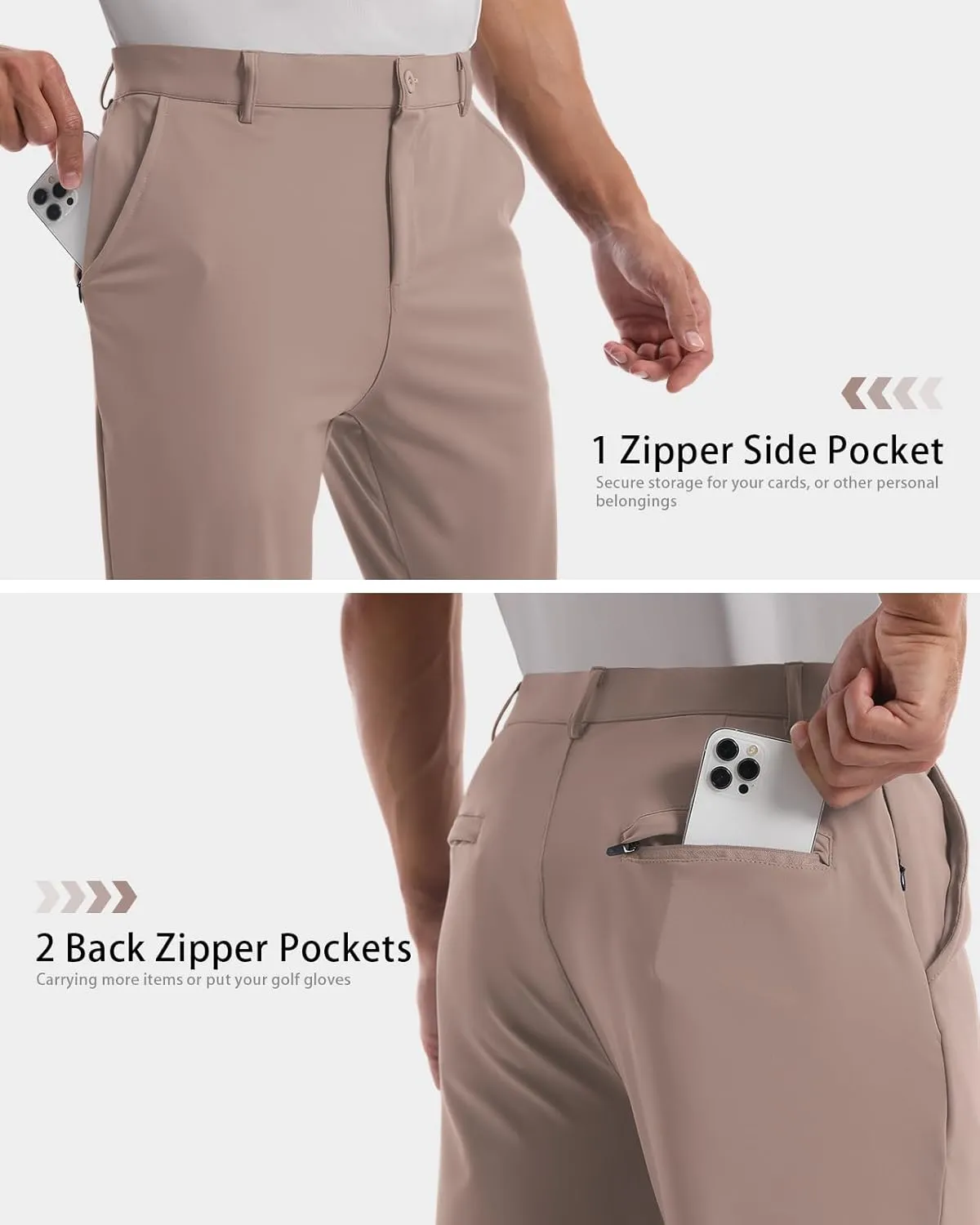 CANGHPGIN Mens Athletic Joggers with Zipper Pockets Lightweight Golf Pants Men Stretch Relaxed Fit Tapered Work Travel Pants