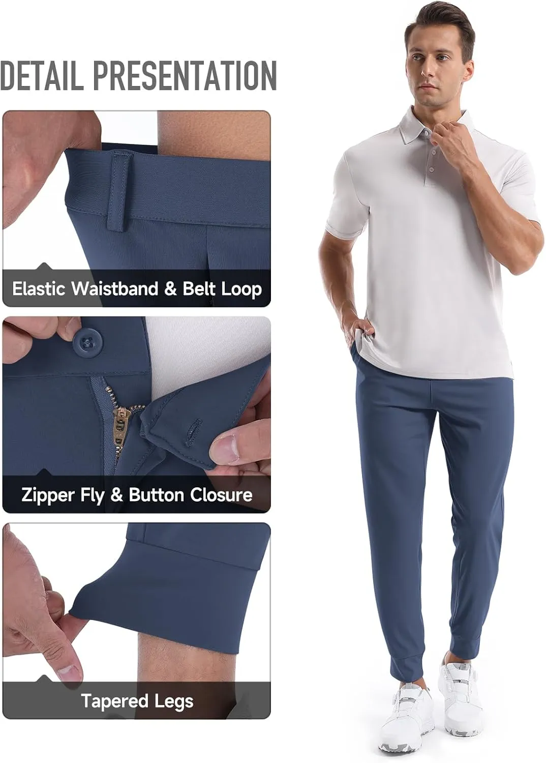 CANGHPGIN Mens Athletic Joggers with Zipper Pockets Lightweight Golf Pants Men Stretch Relaxed Fit Tapered Work Travel Pants