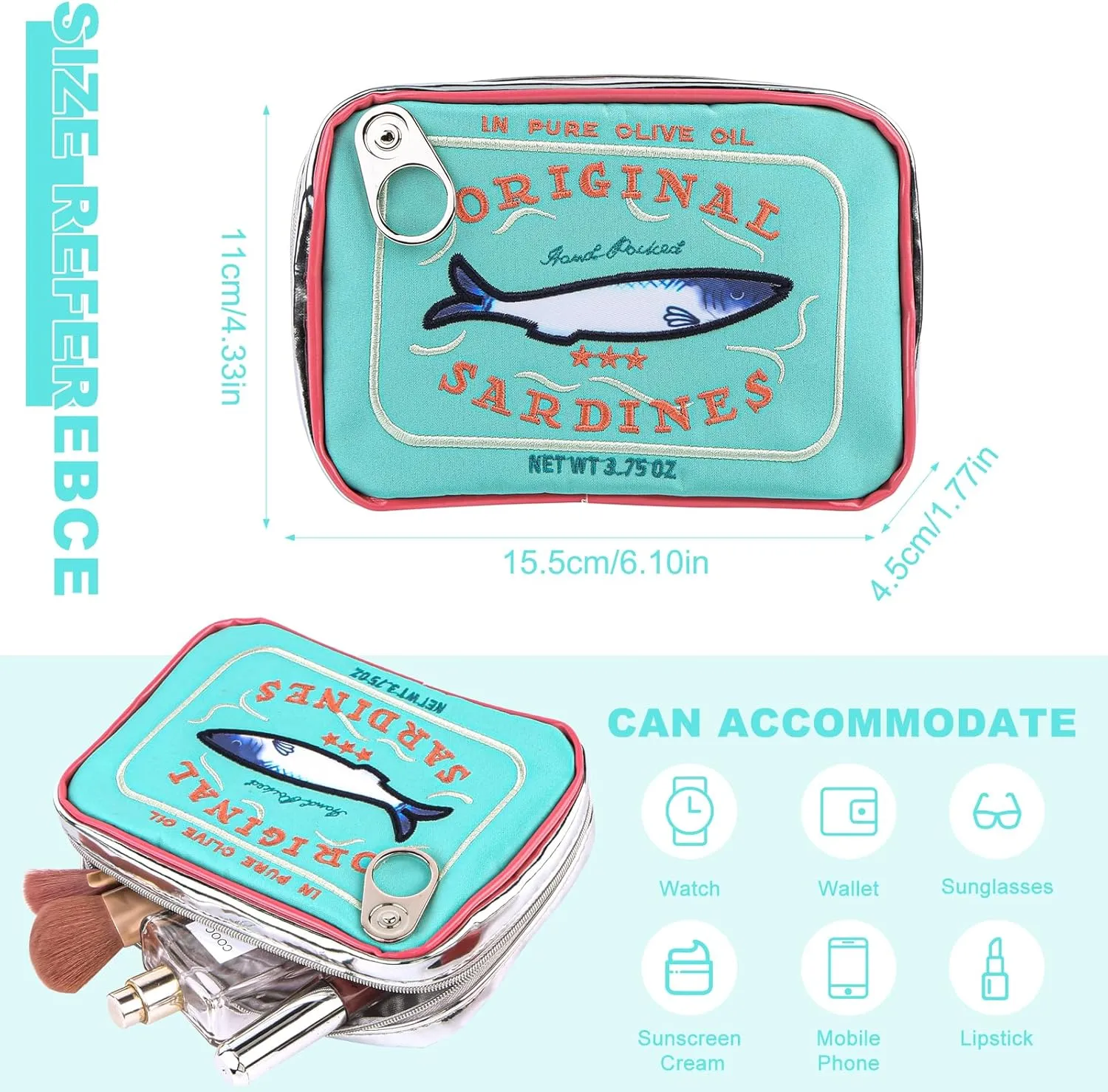 Canned Sardines Makeup Bag, Canned Sardines Style Toiletry Bag Cute Travel Bag Creative Cute Makeup Bag Aesthetic Toiletry Bag for Women