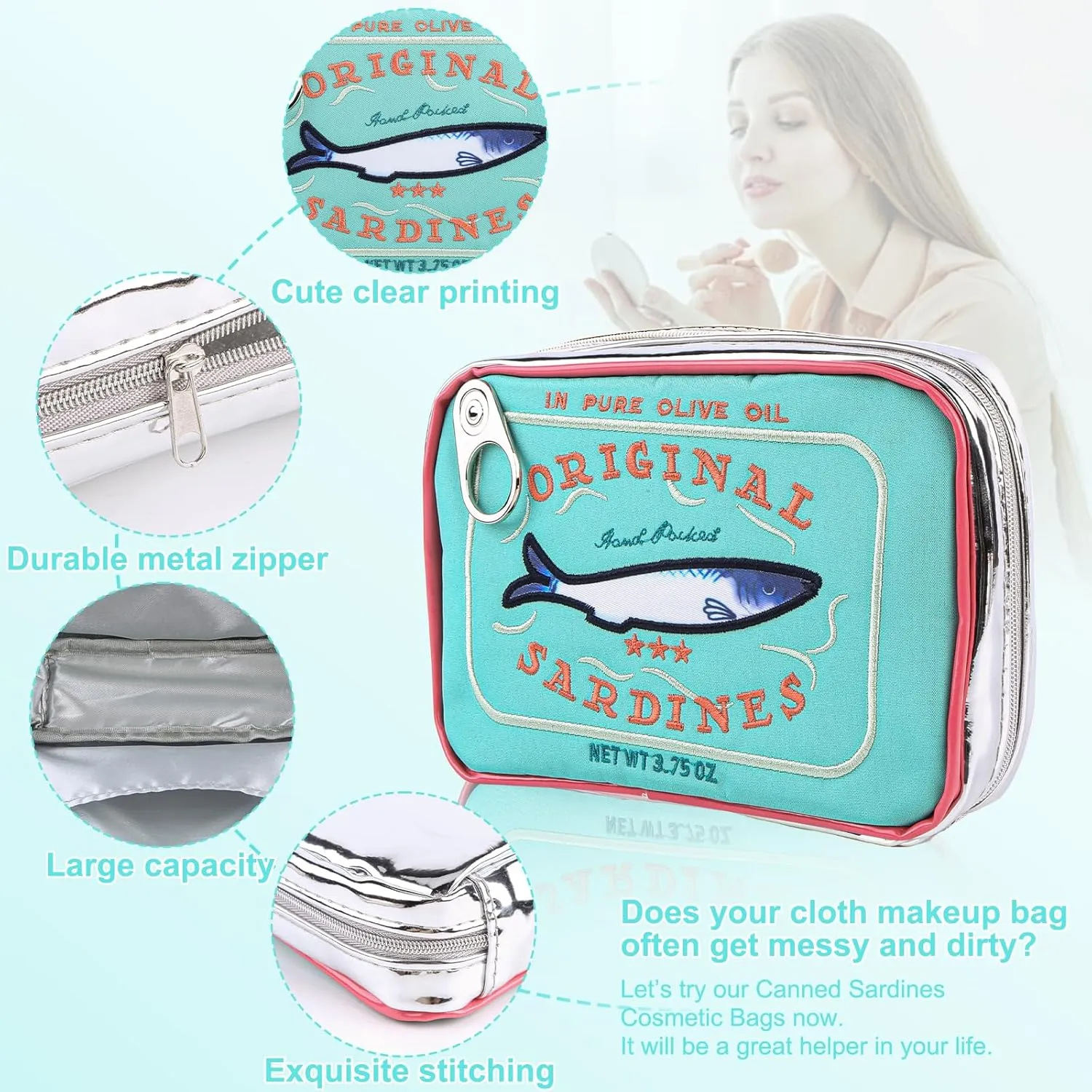 Canned Sardines Makeup Bag, Canned Sardines Style Toiletry Bag Cute Travel Bag Creative Cute Makeup Bag Aesthetic Toiletry Bag for Women