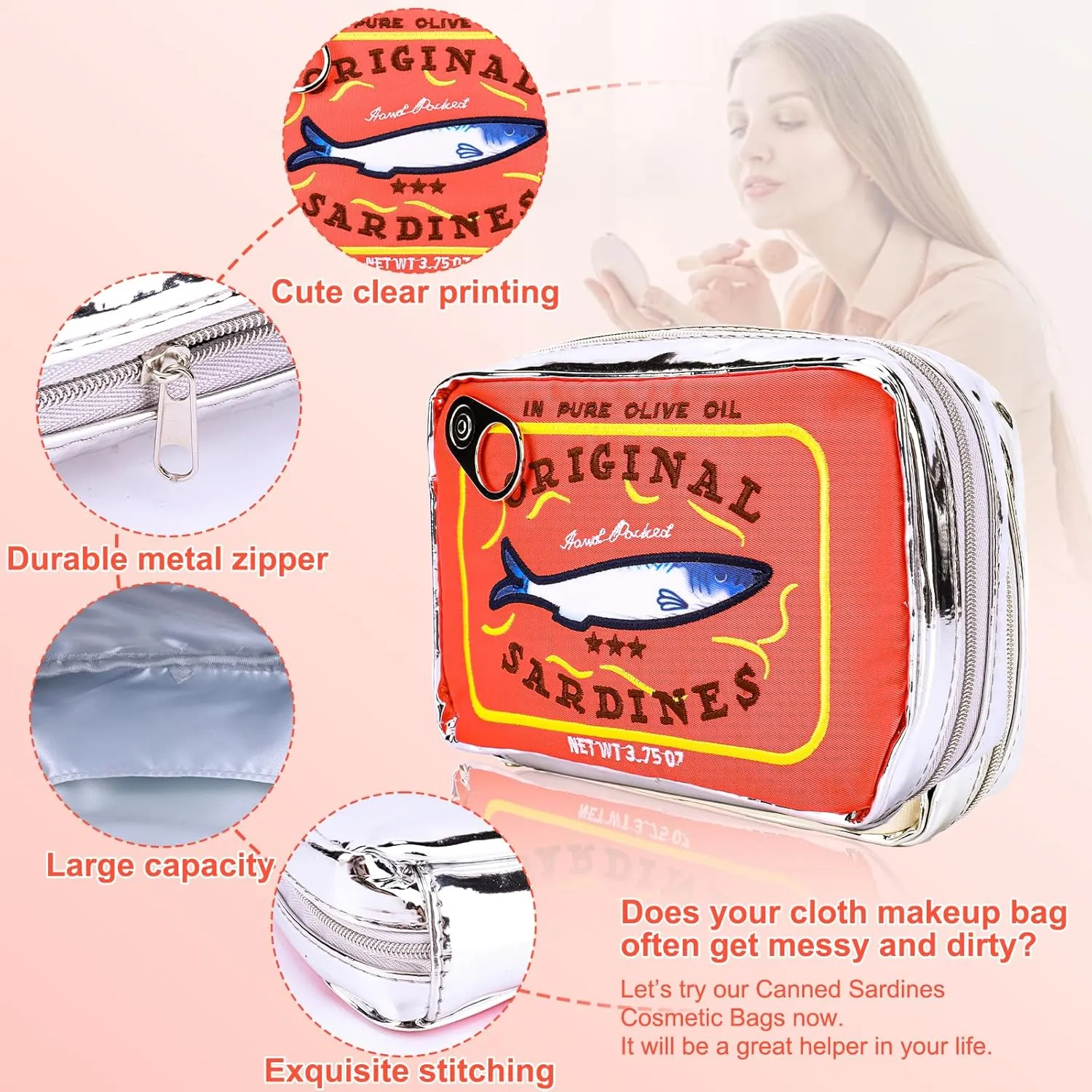 Canned Sardines Makeup Bag, Canned Sardines Style Toiletry Bag Cute Travel Bag Creative Cute Makeup Bag Aesthetic Toiletry Bag for Women