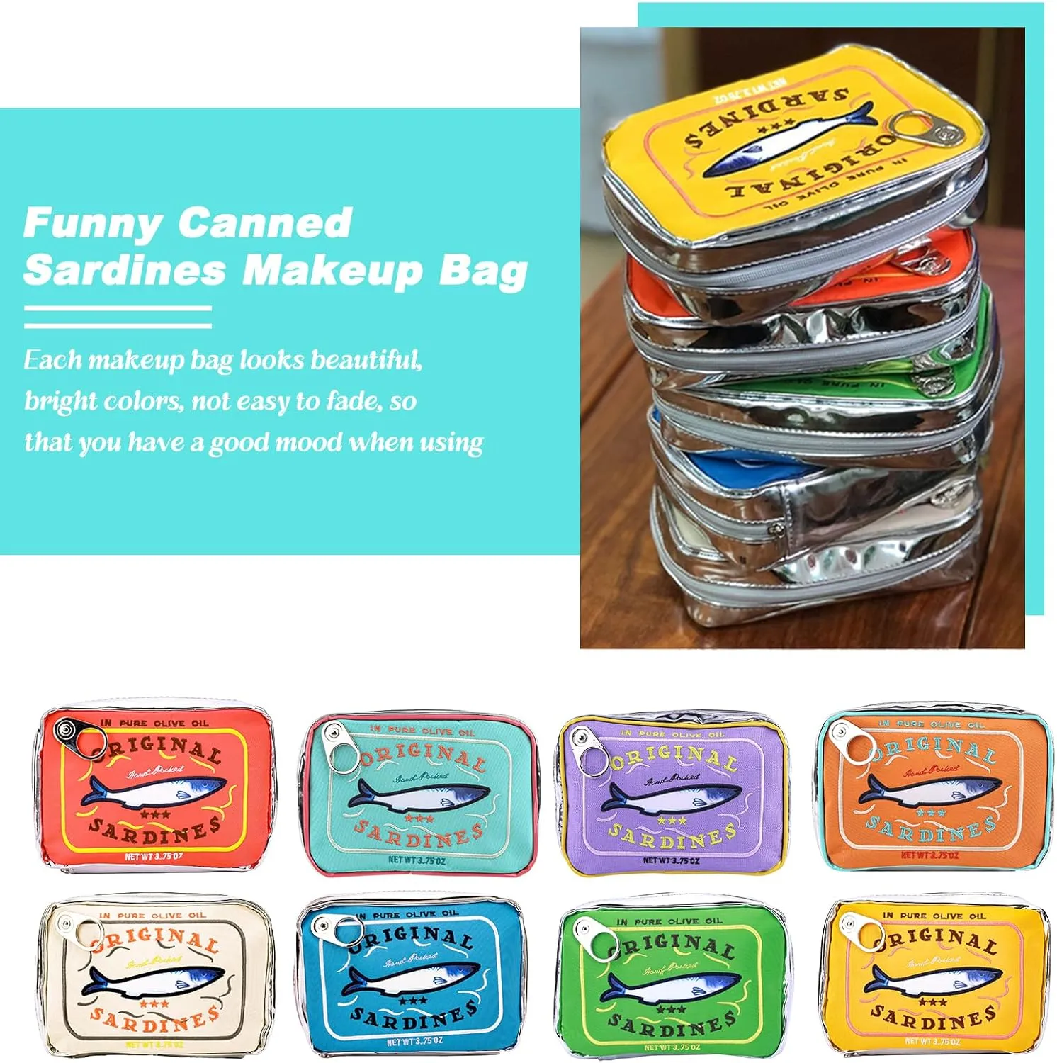 Canned Sardines Makeup Bag, Canned Sardines Style Toiletry Bag Cute Travel Bag Creative Cute Makeup Bag Aesthetic Toiletry Bag for Women