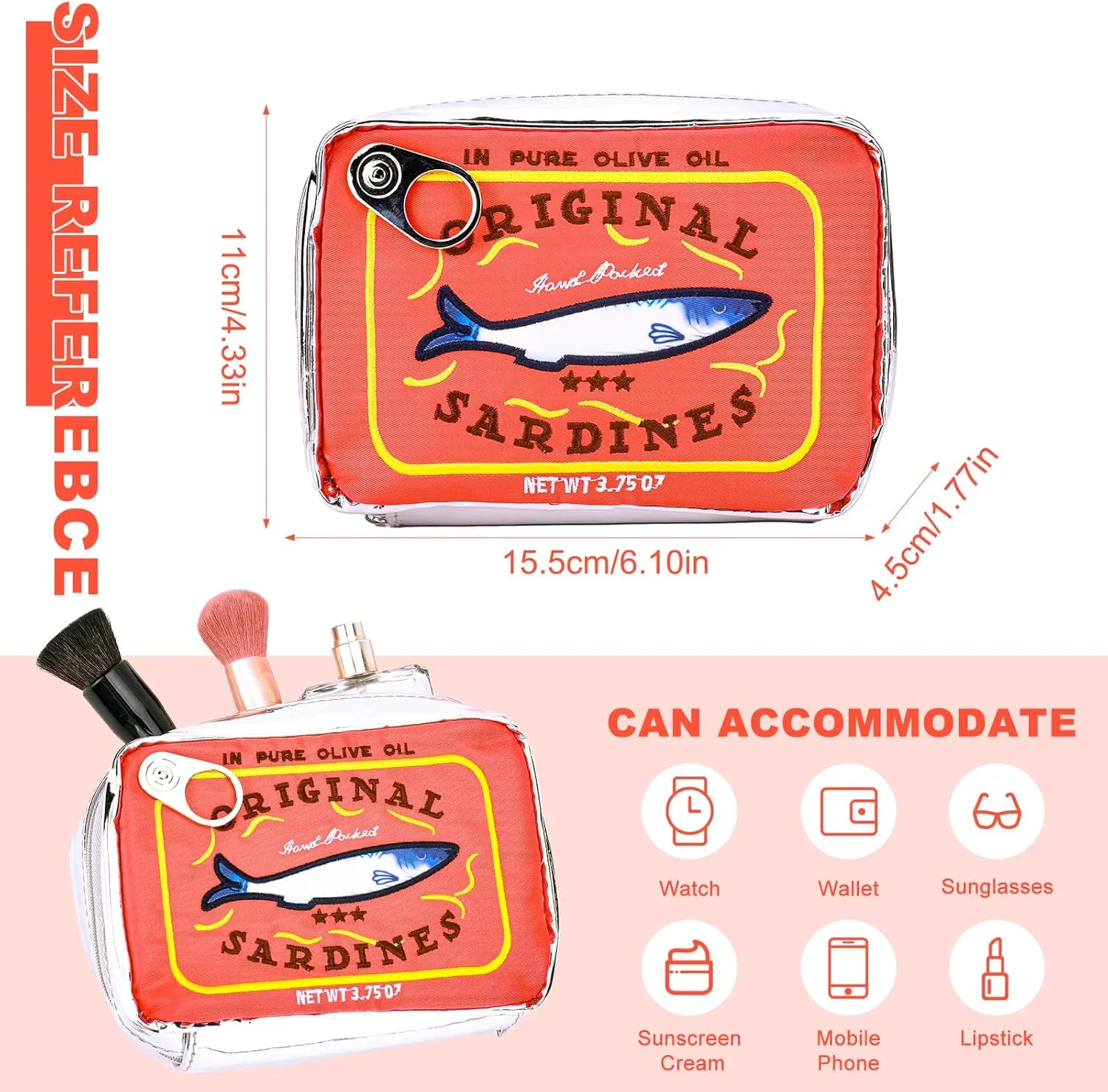 Canned Sardines Makeup Bag, Canned Sardines Style Toiletry Bag Cute Travel Bag Creative Cute Makeup Bag Aesthetic Toiletry Bag for Women