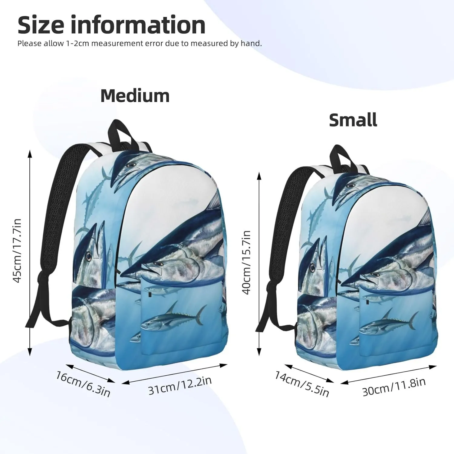 Canvas Backpack Bluefin Tuna Thunnus Travel Laptop Backpack Casual Daypack Carry On Rucksack for Men Women Medium