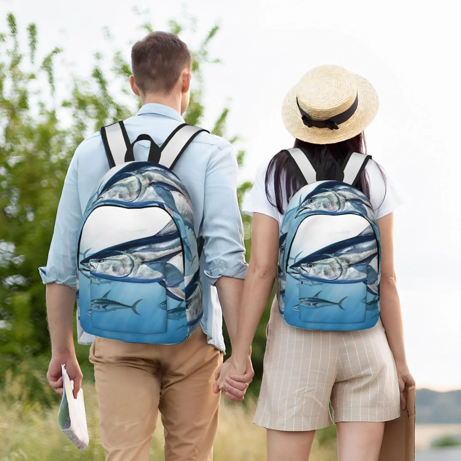 Canvas Backpack Bluefin Tuna Thunnus Travel Laptop Backpack Casual Daypack Carry On Rucksack for Men Women Medium