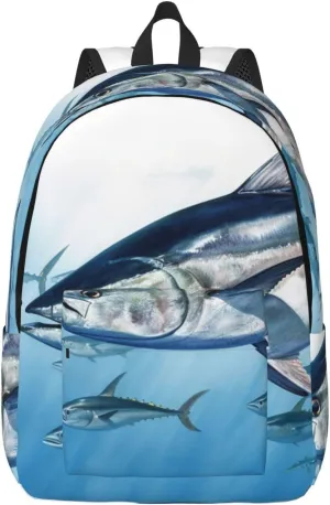 Canvas Backpack Bluefin Tuna Thunnus Travel Laptop Backpack Casual Daypack Carry On Rucksack for Men Women Medium